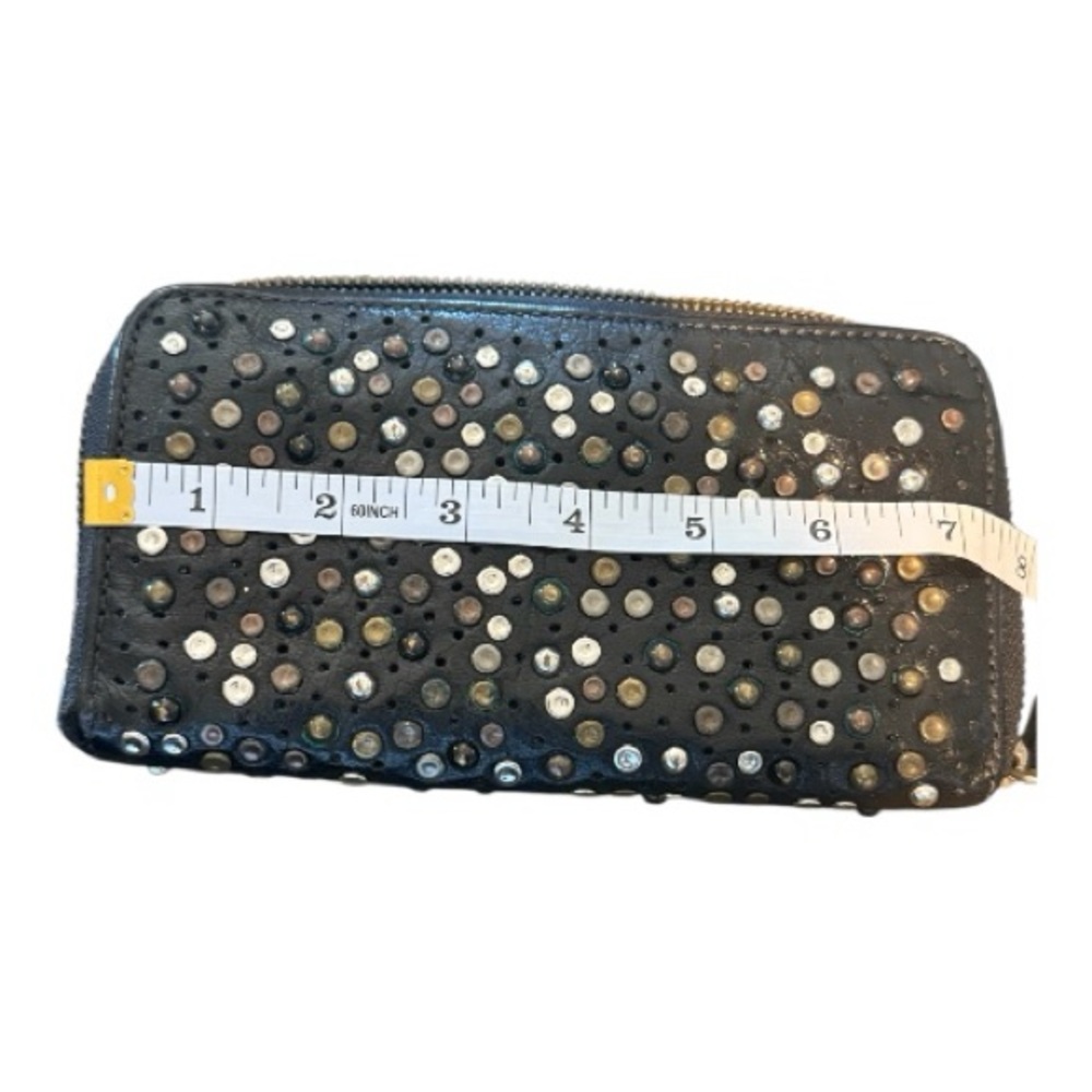 FRYE (rare!) Deborah Studded Black Leather Zip-around Wallet - Picture 4 of 7